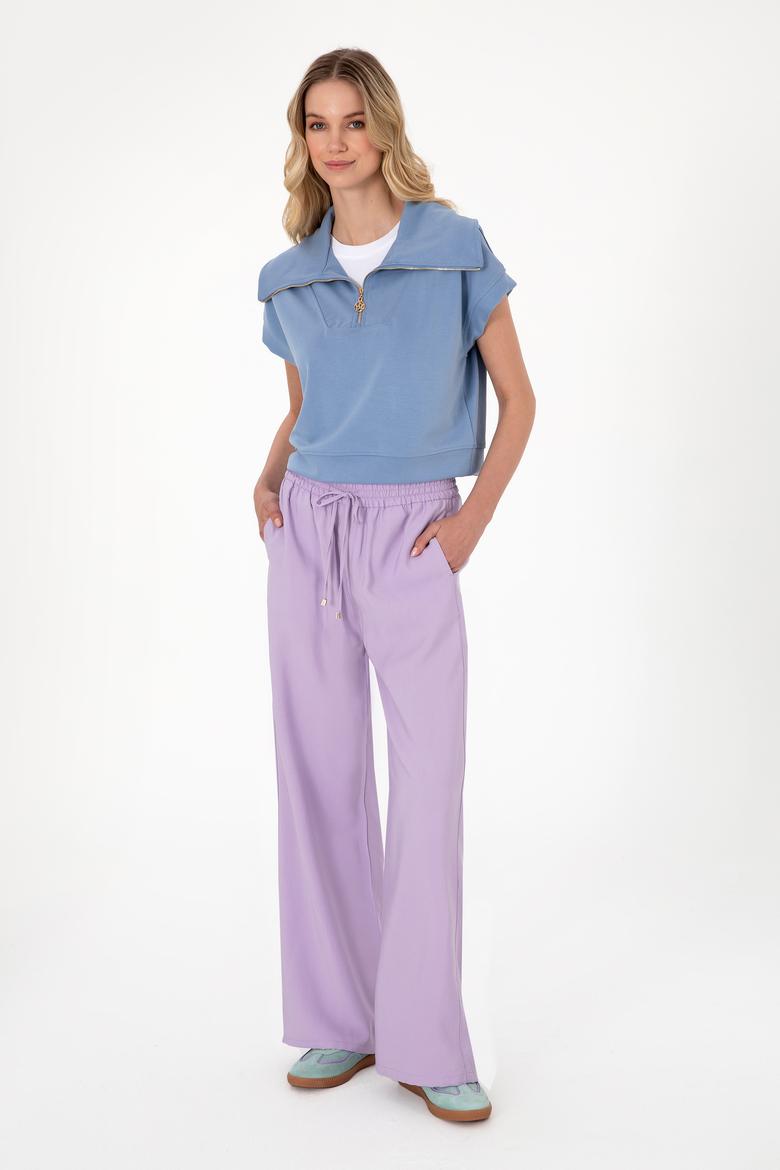 Kadın Mavi Modal Karışımlı Polo Yaka Tişört - 50300738007