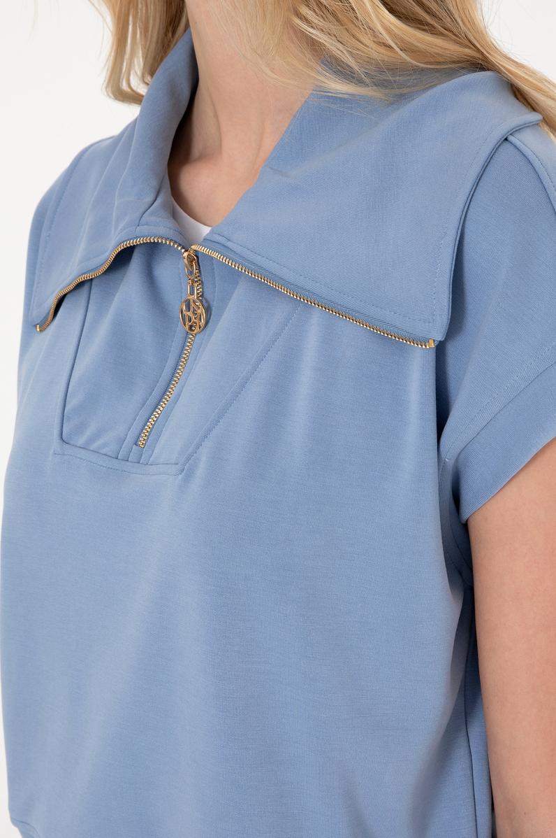 Kadın Mavi Modal Karışımlı Polo Yaka Tişört