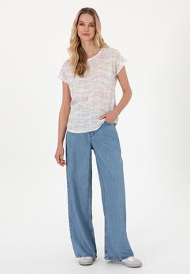 Kadın Lila Desenli Bisiklet Yaka Tişört - 50300783003