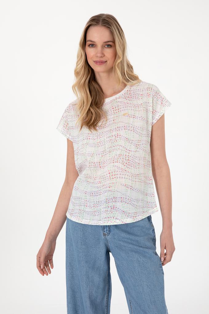 Kadın Lila Desenli Bisiklet Yaka Tişört