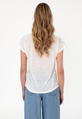 Kadın Lila Desenli Bisiklet Yaka Tişört - 50300783003