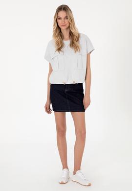 Kadın Koyu Mavi Mini Boy Jean Etek - 50304260004