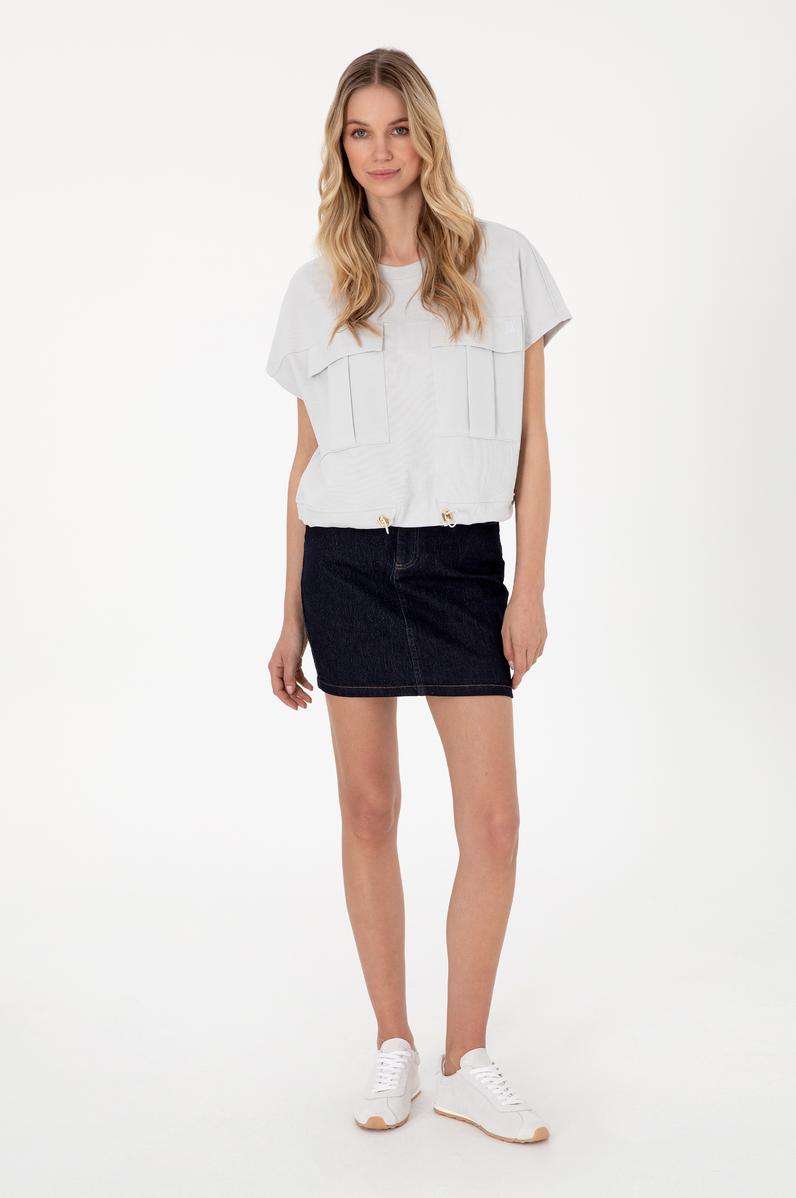 Kadın Koyu Mavi Mini Boy Jean Etek