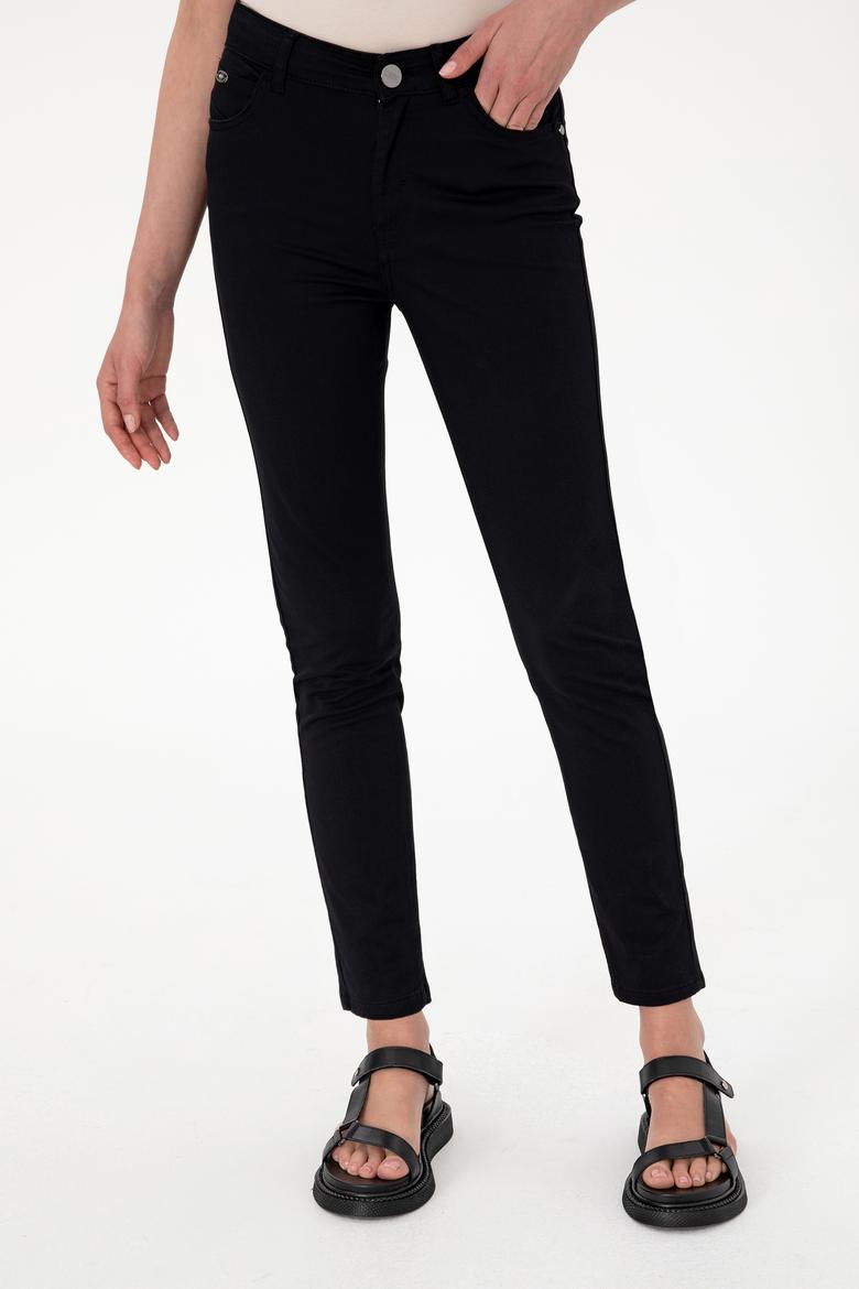 Kadın Siyah Toothpick Fit Kanvas Pantolon - 50299110052