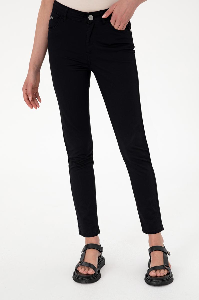 Kadın Siyah Toothpick Fit Kanvas Pantolon