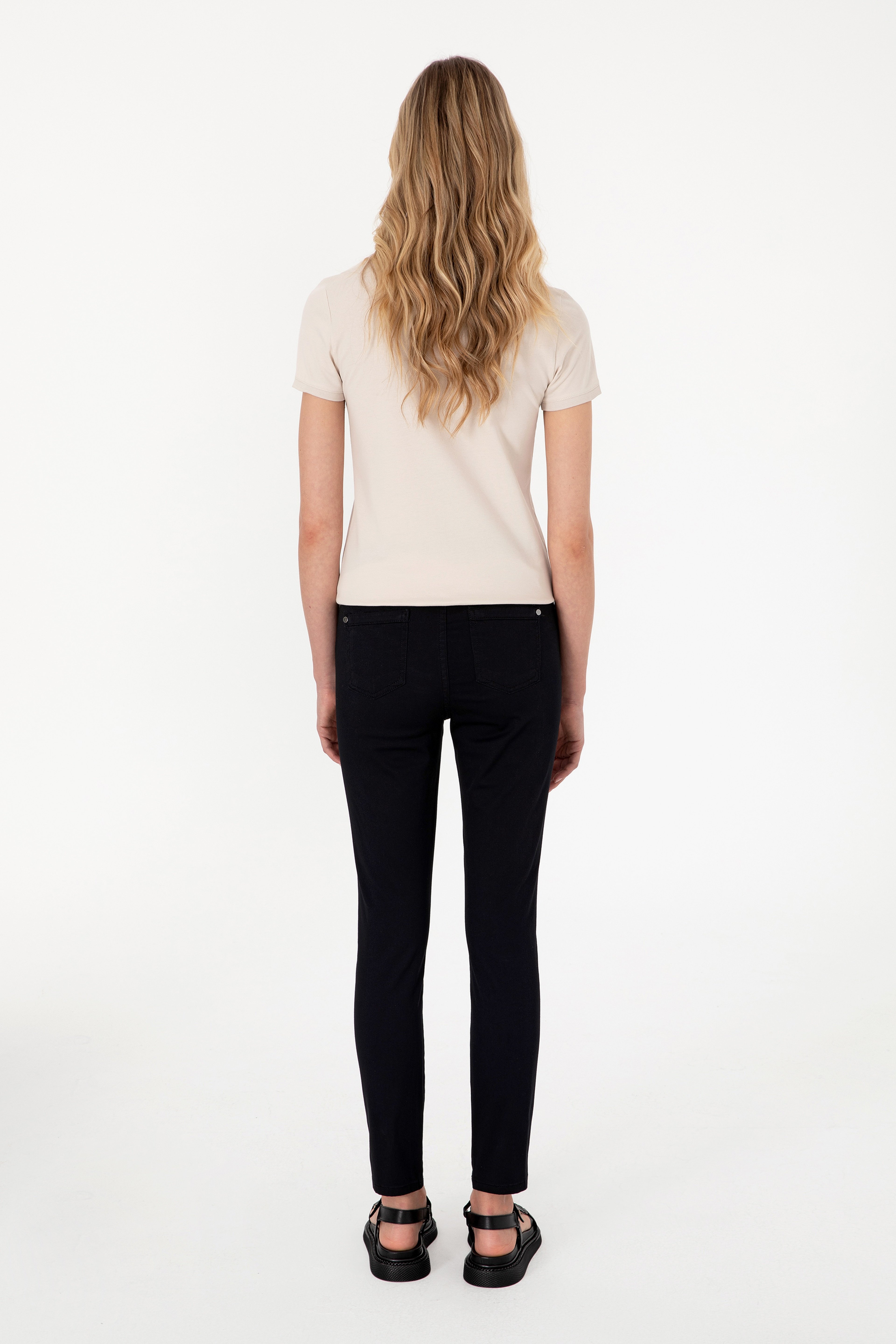 Kadın Siyah Toothpick Fit Kanvas Pantolon - Image 4