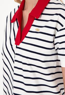 Kadın Lacivert Çizgili Polo Yaka Tişört - 50300771005