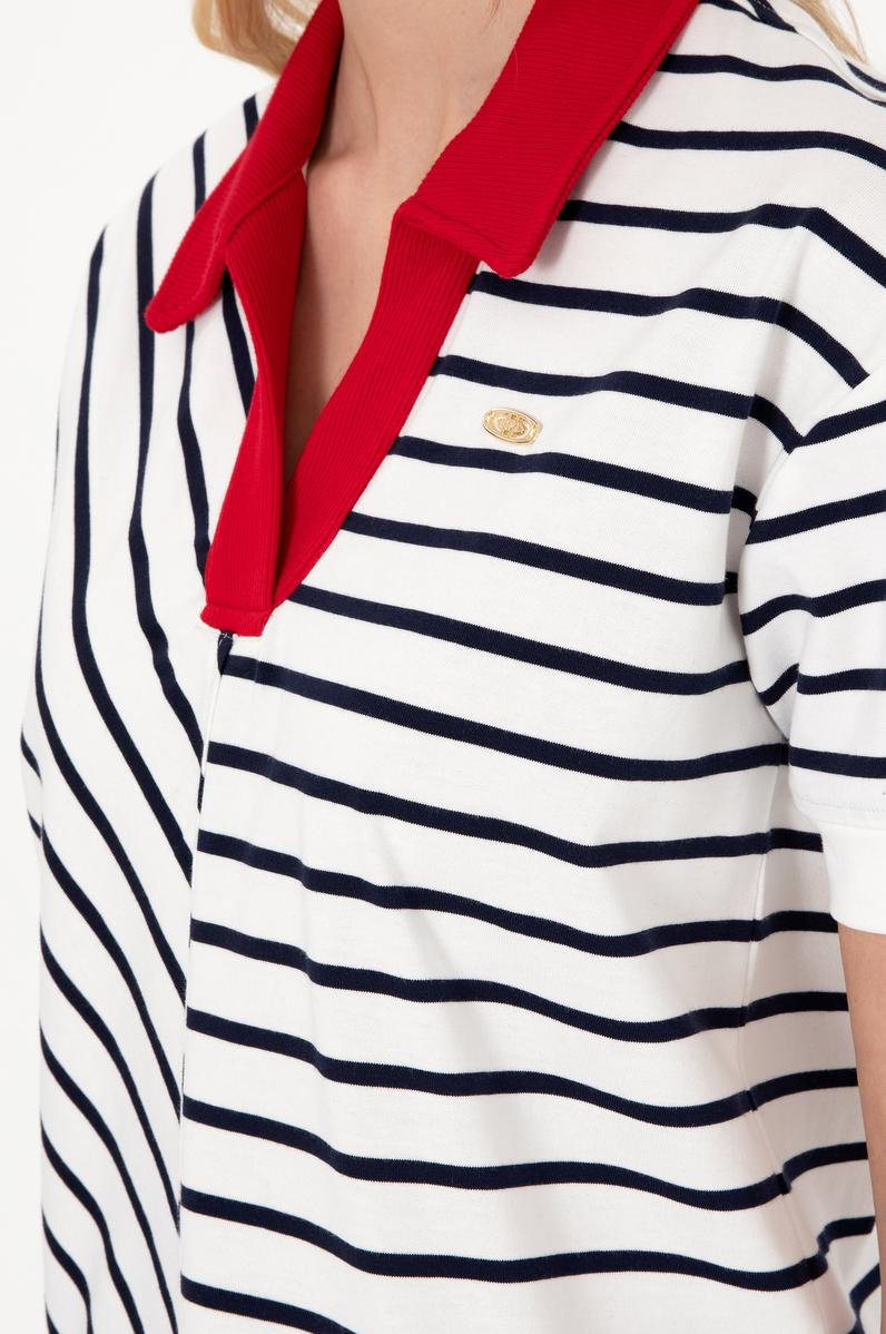 Kadın Lacivert Çizgili Polo Yaka Tişört