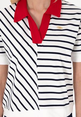 Kadın Lacivert Çizgili Polo Yaka Tişört - 50300771005