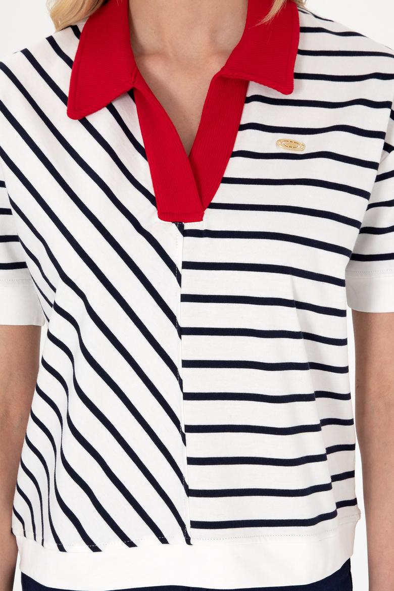 Kadın Lacivert Çizgili Polo Yaka Tişört - 50300771005