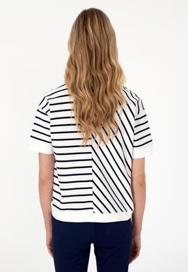 Kadın Lacivert Çizgili Polo Yaka Tişört - 50300771005