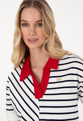 Kadın Lacivert Çizgili Polo Yaka Tişört - 50300771005