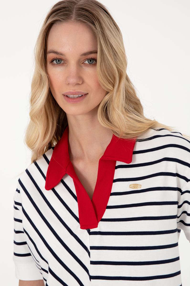 Kadın Lacivert Çizgili Polo Yaka Tişört