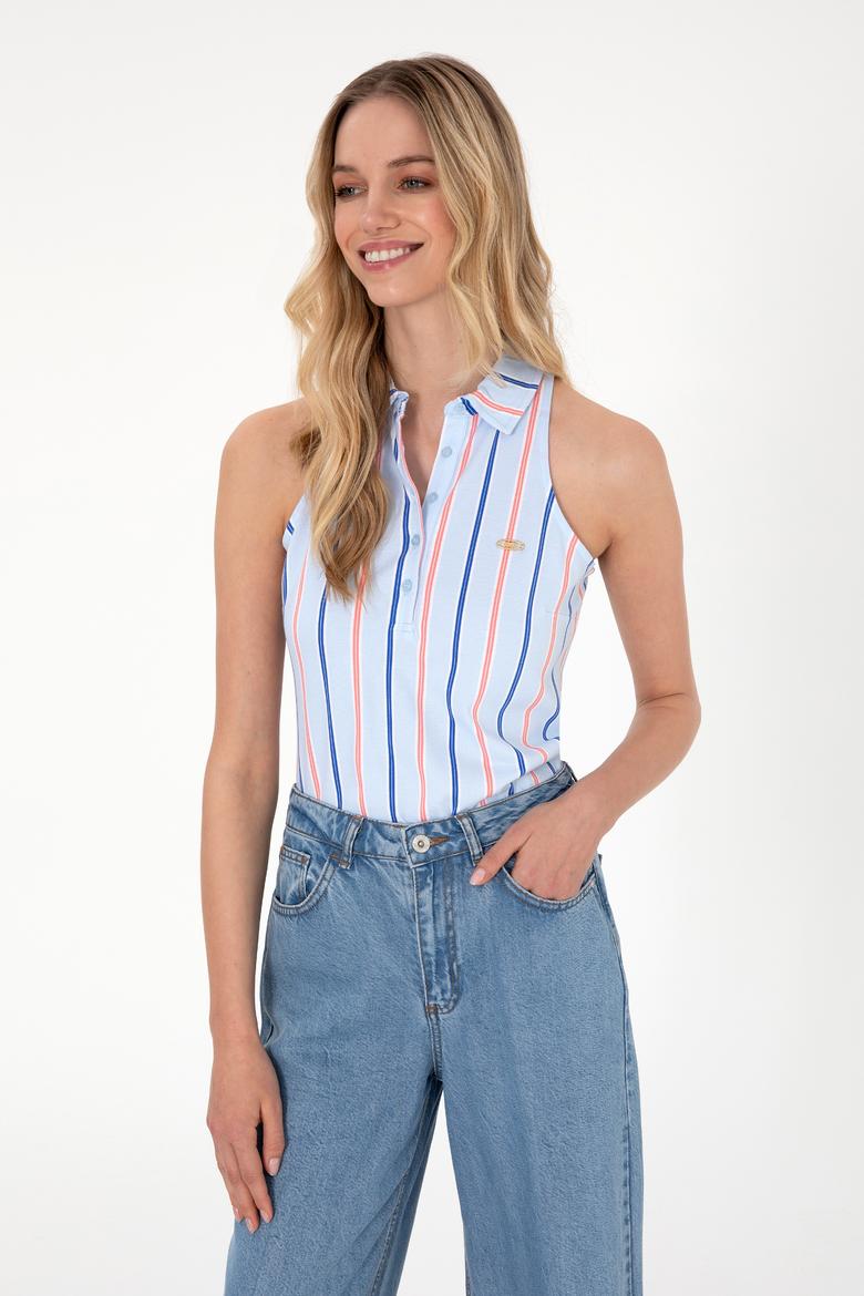 Kadın Açık Mavi Kolsuz Polo Yaka Tişört - 50300682004