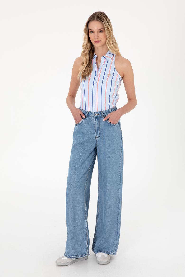 Kadın Açık Mavi Kolsuz Polo Yaka Tişört - 50300682004