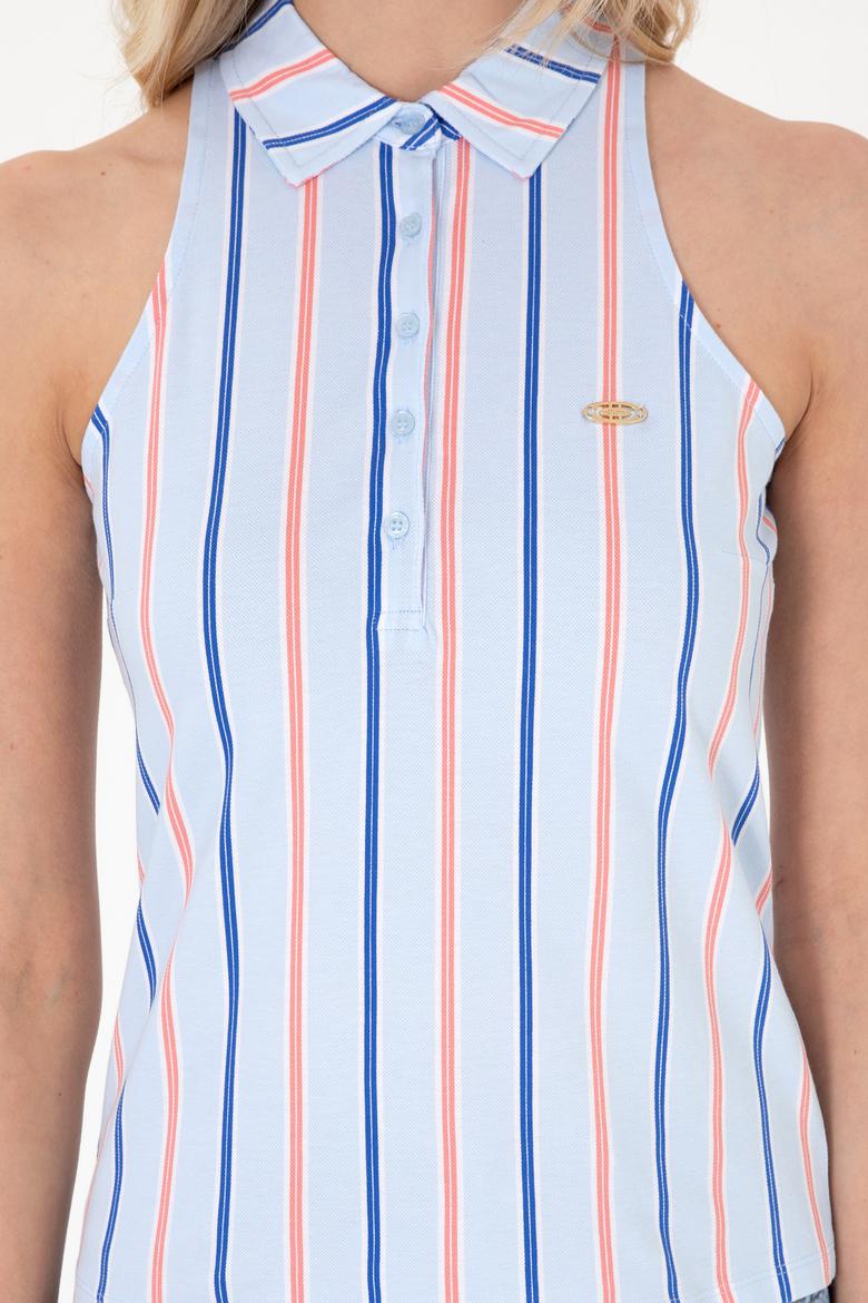 Kadın Açık Mavi Kolsuz Polo Yaka Tişört - 50300682004