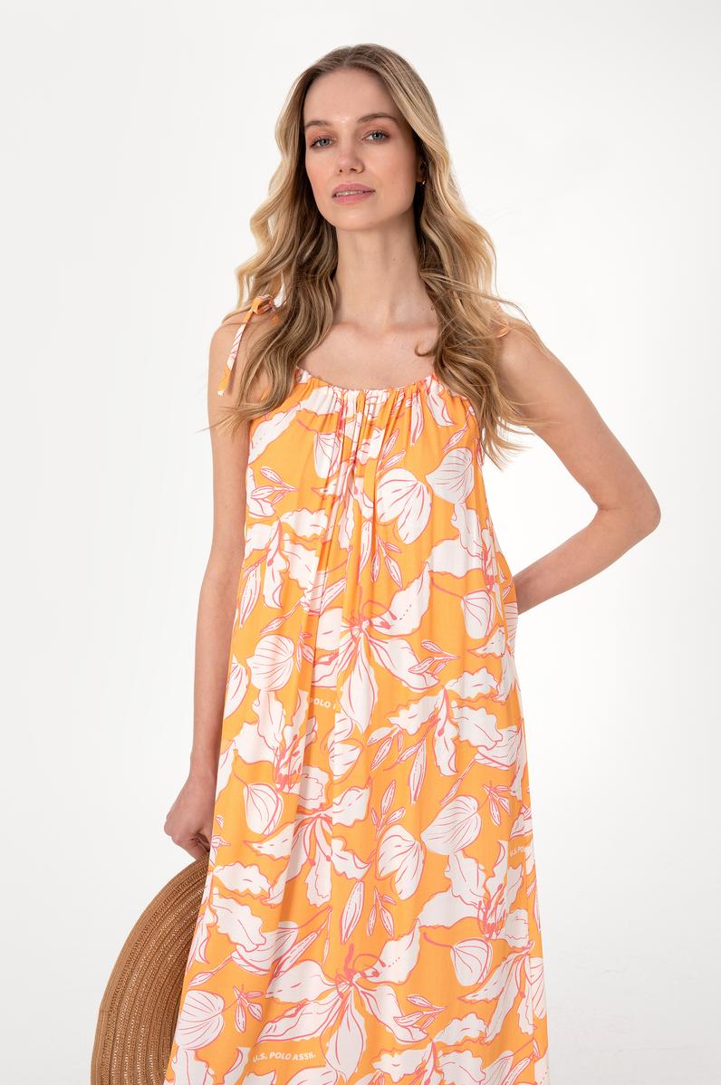 Kadın Turuncu Maxi Boy Dokuma Elbise