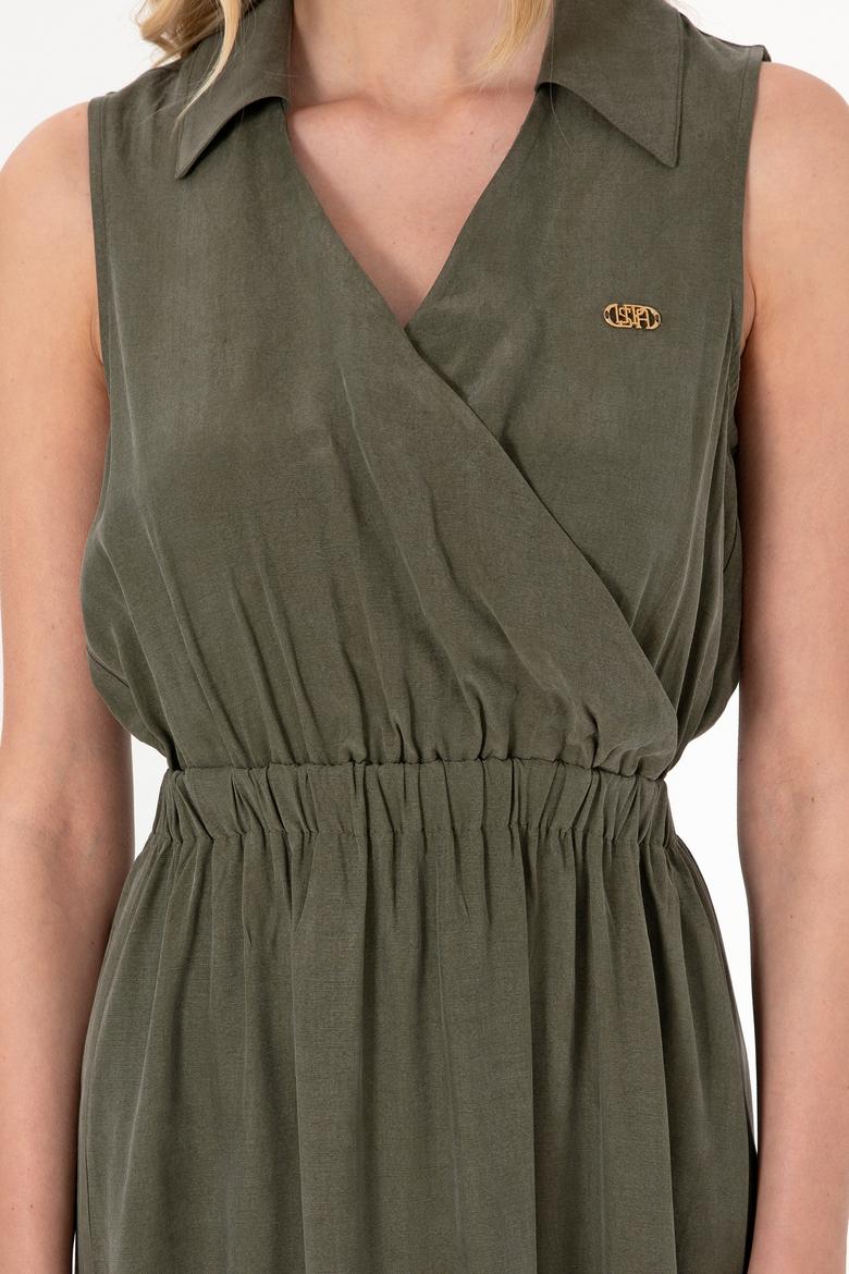 Kadın Haki Midi Boy Dokuma Elbise - 50305856004