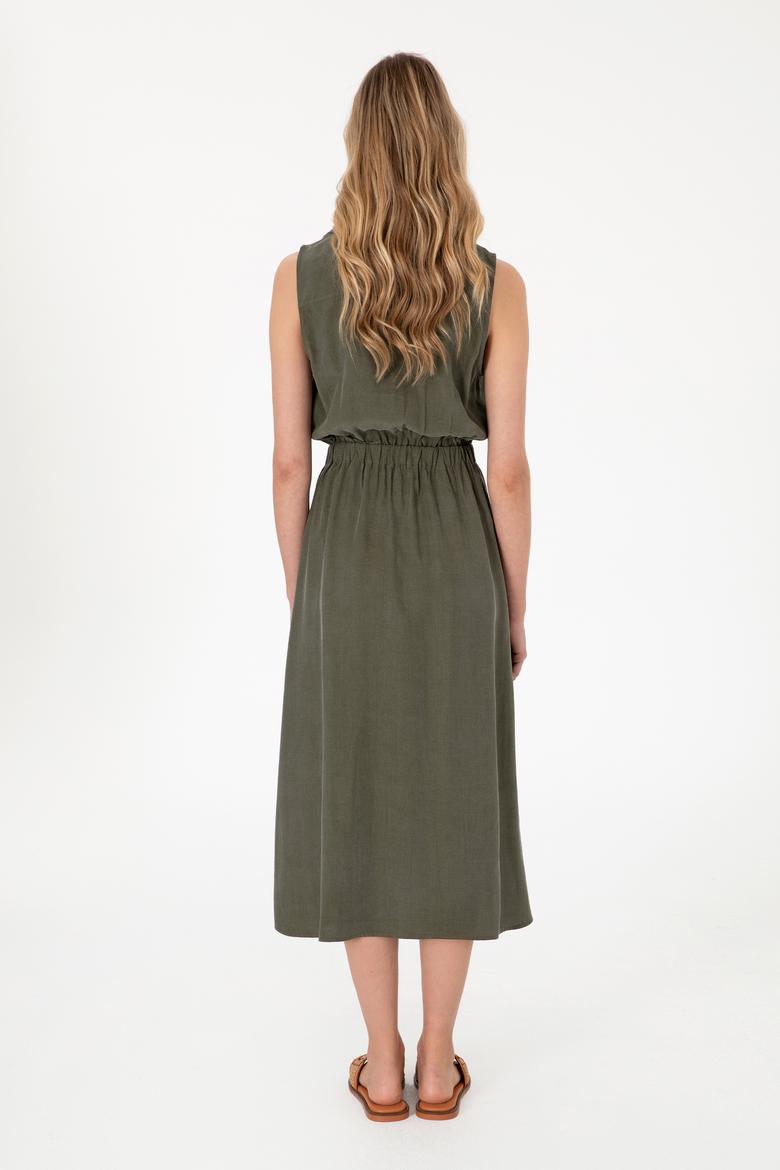 Kadın Haki Midi Boy Dokuma Elbise - 50305856004