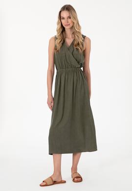 Kadın Haki Midi Boy Dokuma Elbise - 50305856004