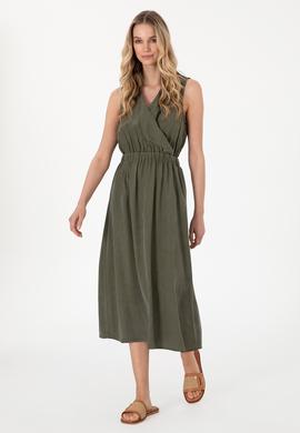 Kadın Haki Midi Boy Dokuma Elbise - 50305856004