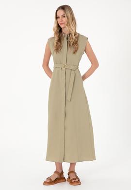 Kadın Açık Haki Midi Boy Dokuma Elbise - 50299167009