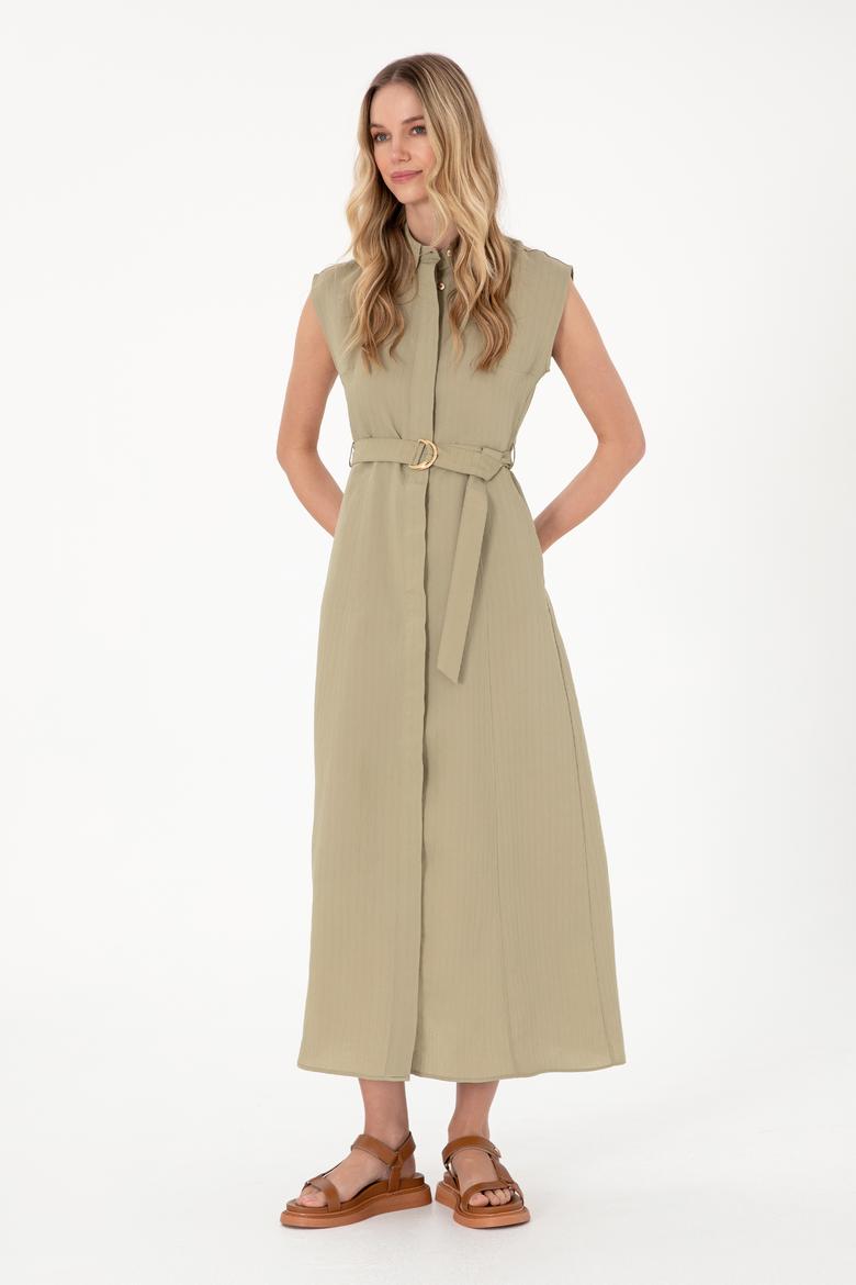 Kadın Açık Haki Midi Boy Dokuma Elbise - 50299167009