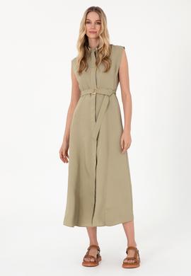 Kadın Açık Haki Midi Boy Dokuma Elbise - 50299167009