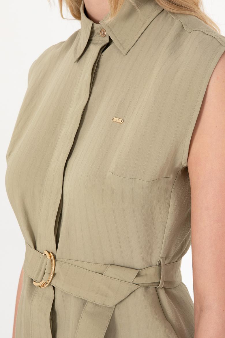 Kadın Açık Haki Midi Boy Dokuma Elbise - 50299167009