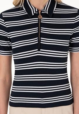 Kadın Lacivert Çizgili Polo Yaka Tişört - 50300774014