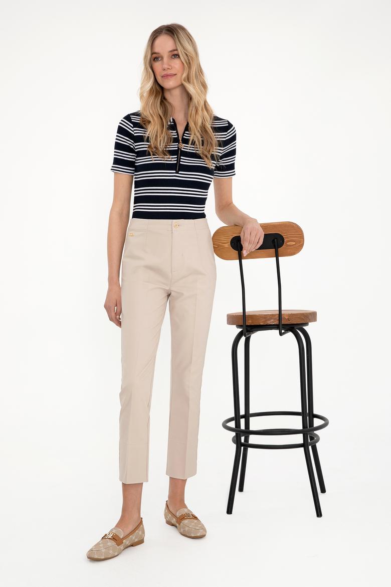 Kadın Lacivert Çizgili Polo Yaka Tişört - 50300774014