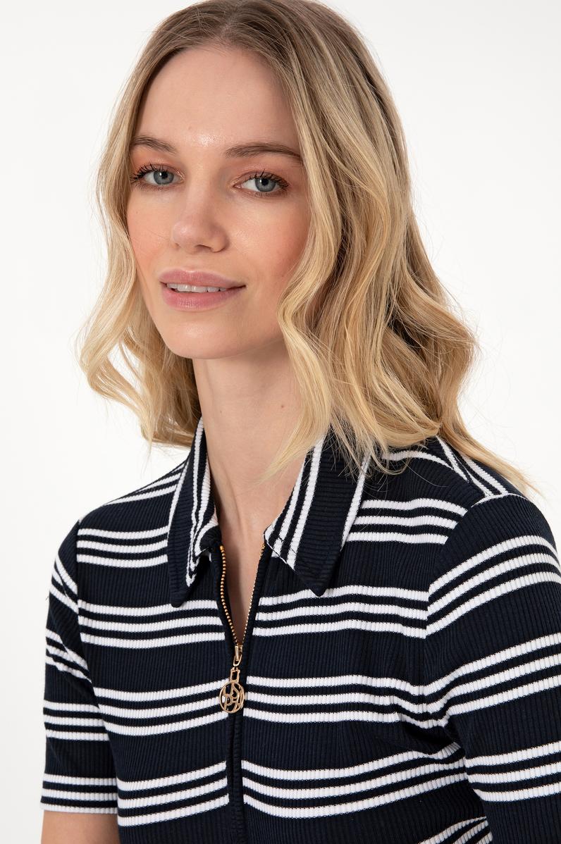 Kadın Lacivert Çizgili Polo Yaka Tişört