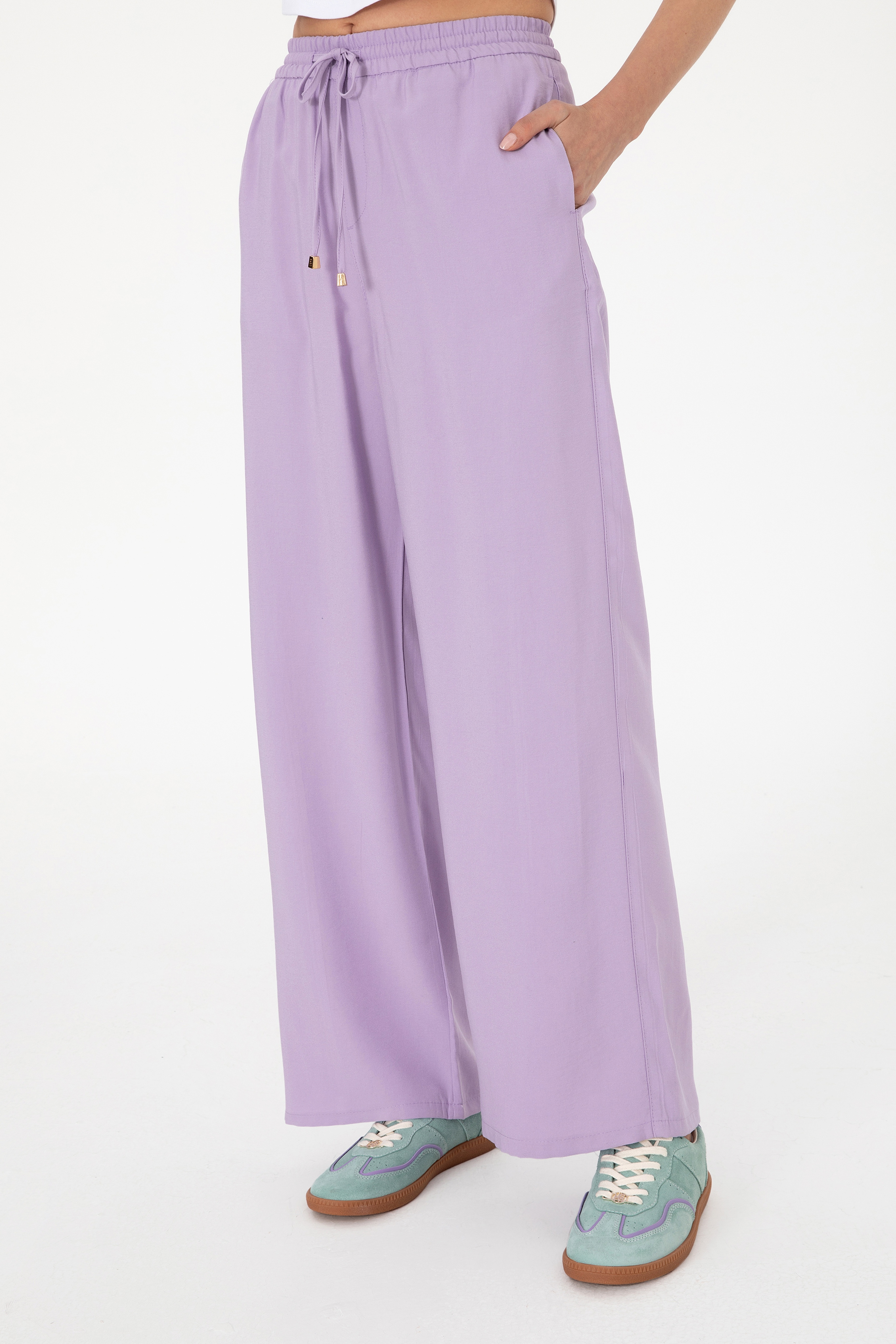 Kadın Lila Loose Relax Fit Kanvas Pantolon - Image 2