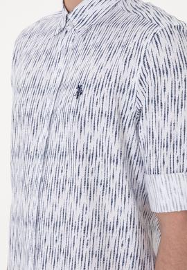 Erkek Lacivert Çizgili Beyaz Gömlek - 50306393023