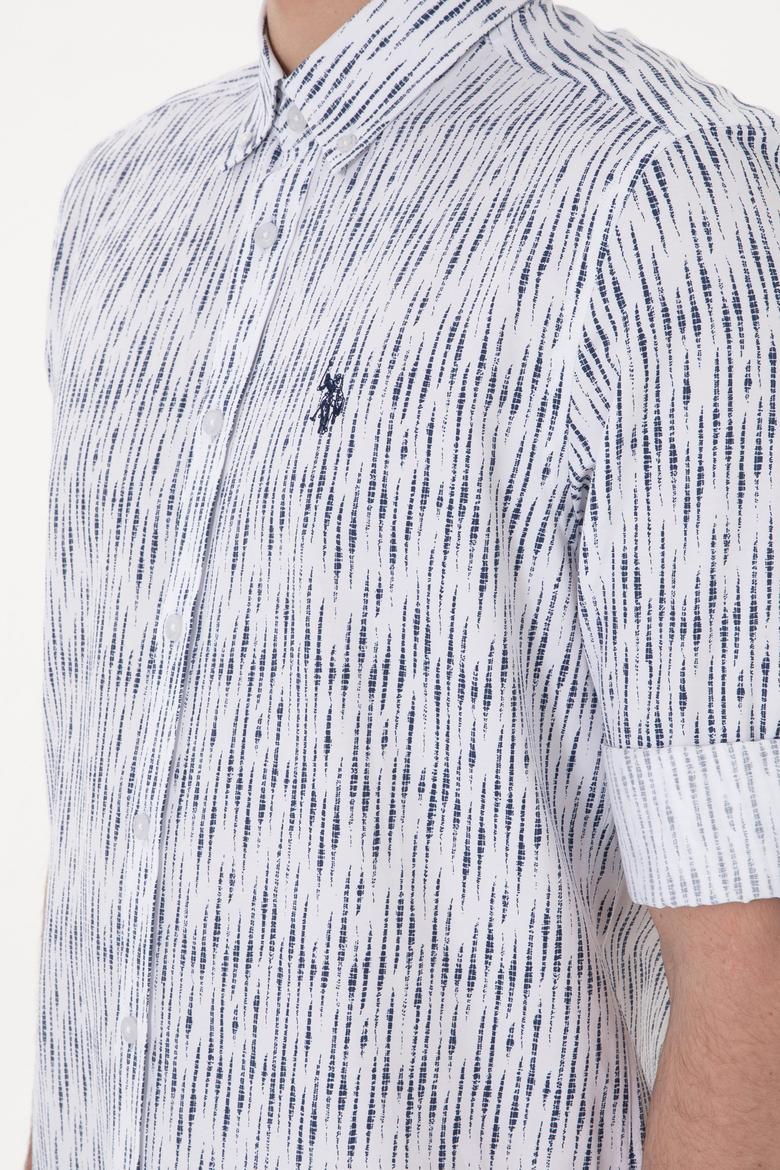 Erkek Lacivert Çizgili Beyaz Gömlek - 50306393023