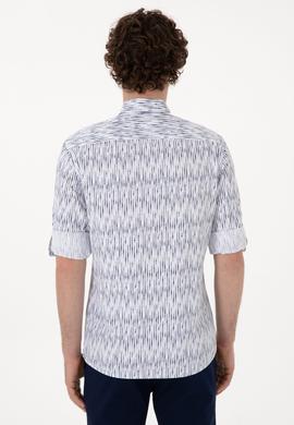 Erkek Lacivert Çizgili Beyaz Gömlek - 50306393023