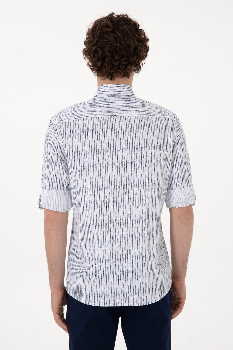 Erkek Lacivert Çizgili Beyaz Gömlek - 50306393023