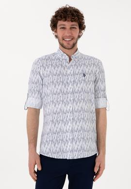 Erkek Lacivert Çizgili Beyaz Gömlek - 50306393023