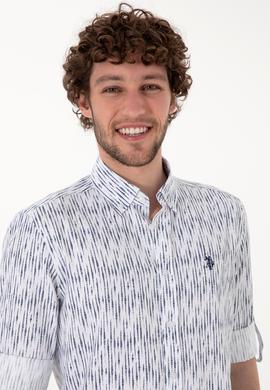 Erkek Lacivert Çizgili Beyaz Gömlek - 50306393023