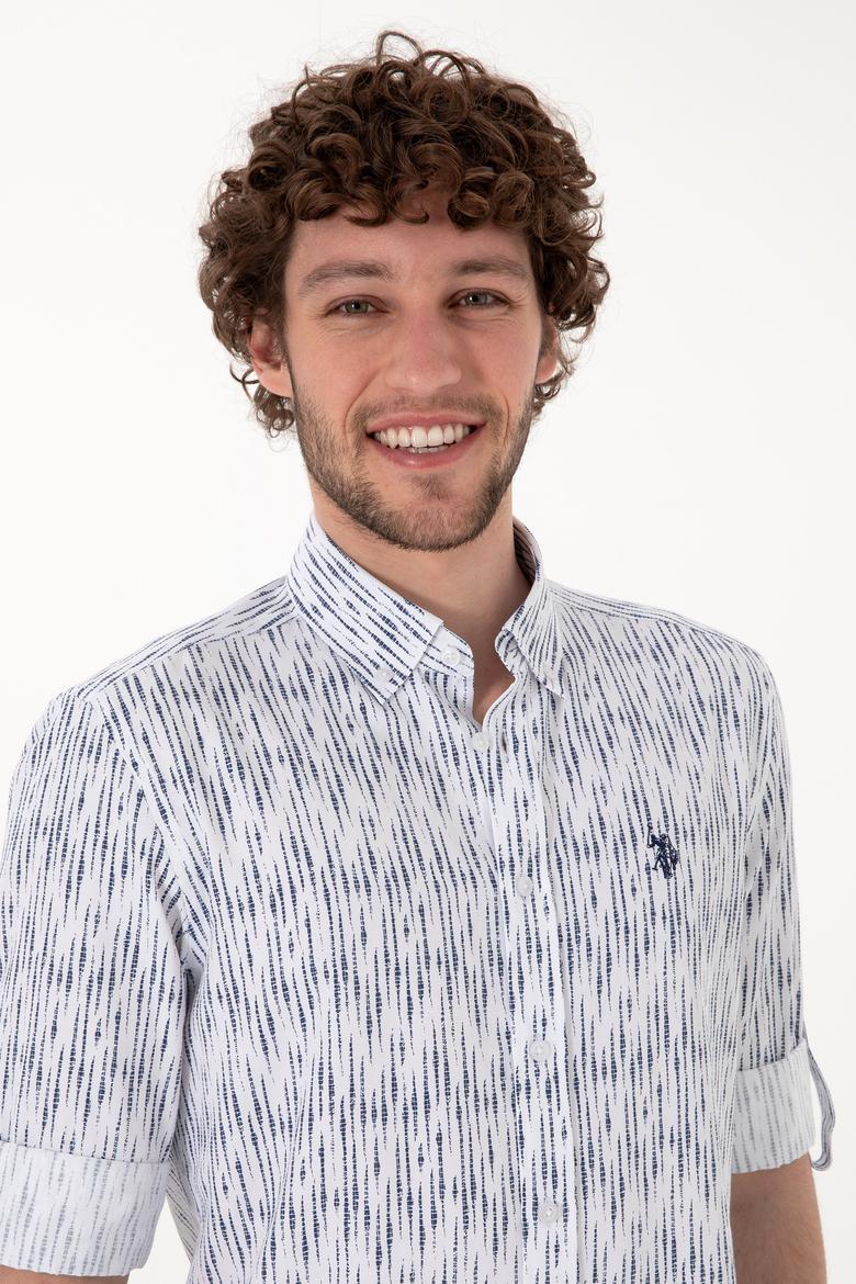 Erkek Lacivert Çizgili Beyaz Gömlek - 50306393023