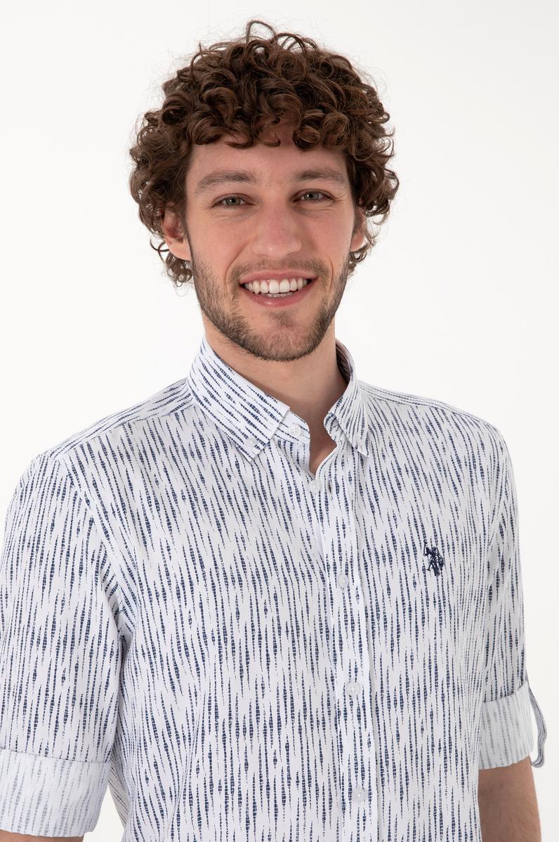 Erkek Lacivert Çizgili Beyaz Gömlek