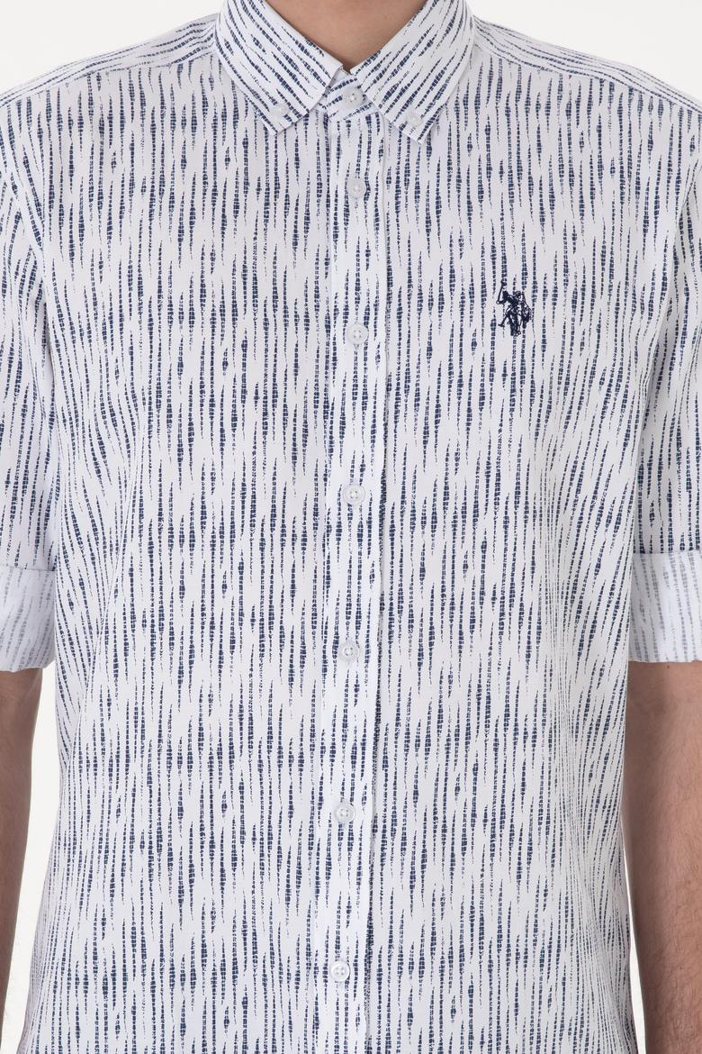 Erkek Lacivert Çizgili Beyaz Gömlek - 50306393023