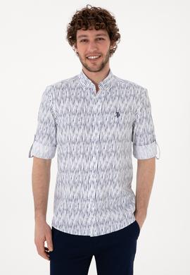 Erkek Lacivert Çizgili Beyaz Gömlek - 50306393023
