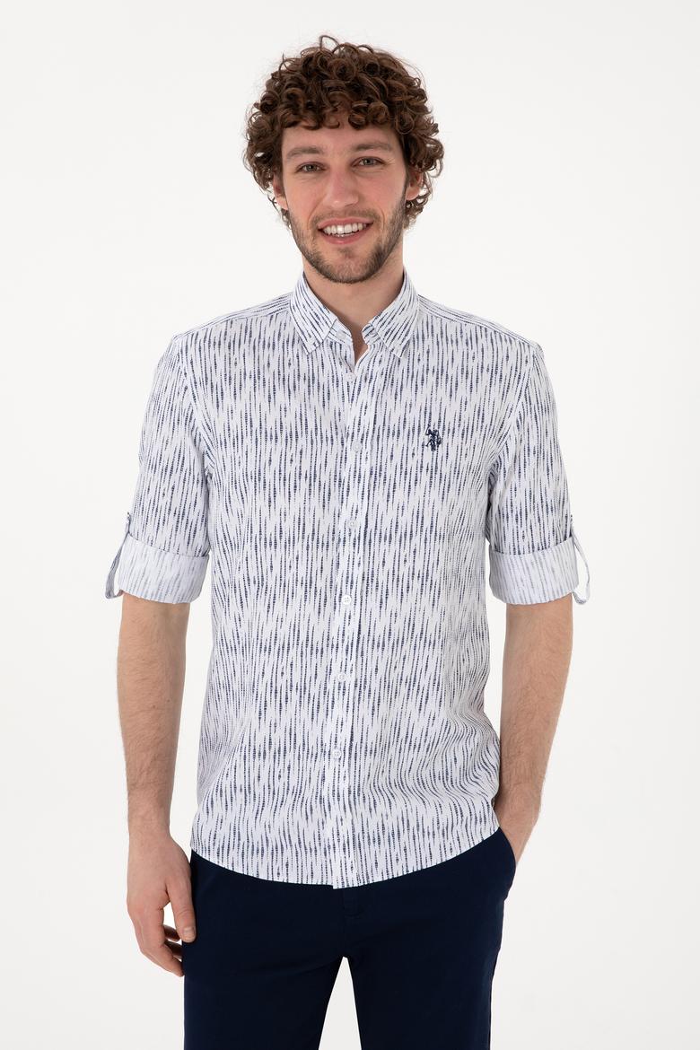 Erkek Lacivert Çizgili Beyaz Gömlek - 50306393023