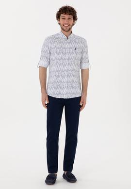 Erkek Lacivert Çizgili Beyaz Gömlek - 50306393023