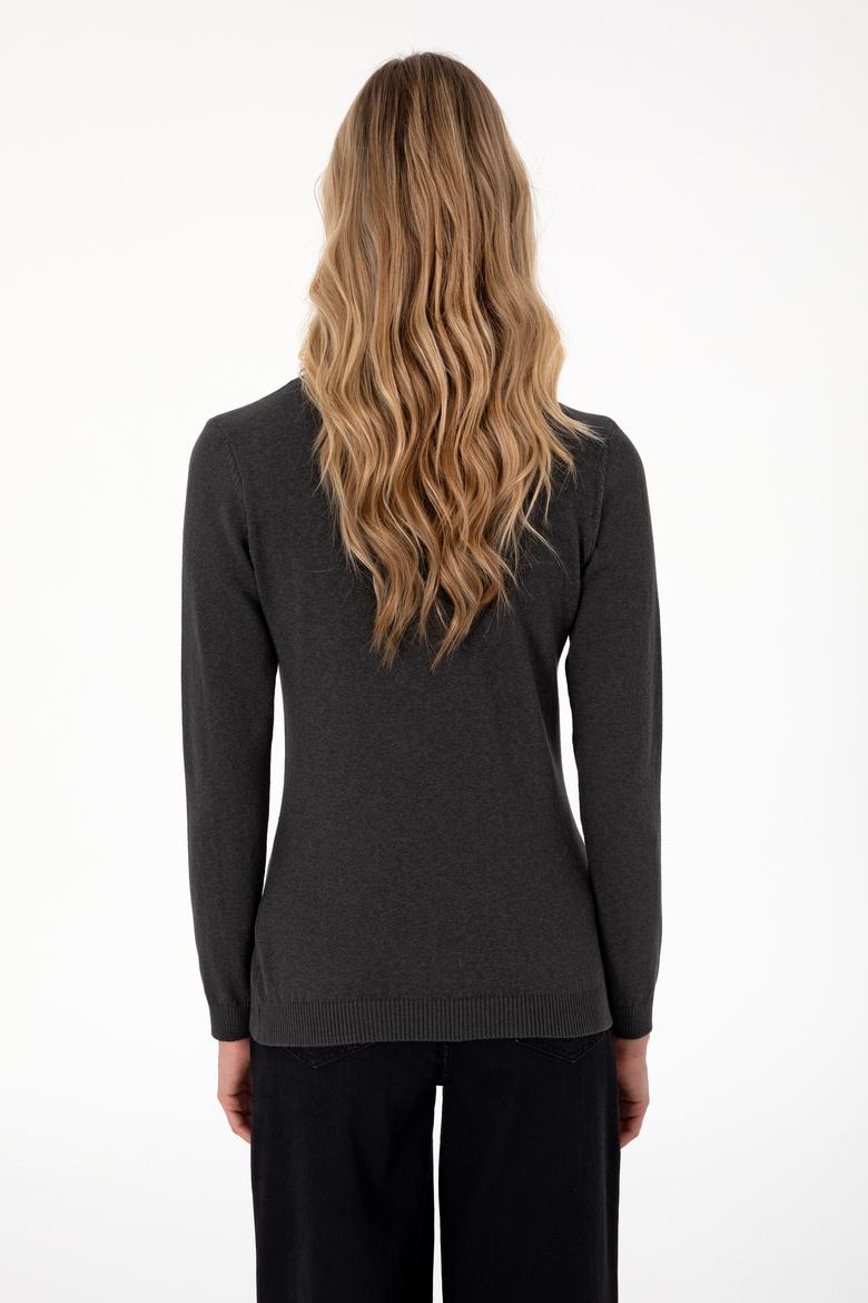 Kadın Antrasit Melanj Basic Kazak - 50288997084