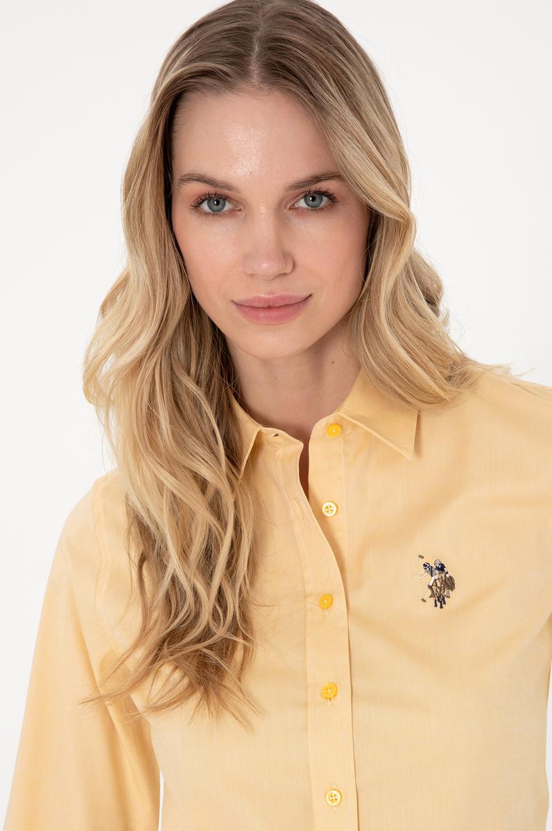 Kadın Sarı Uzun Kollu Basic Gömlek