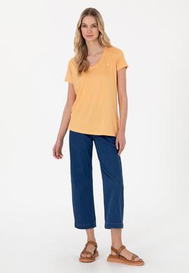 Kadın Turuncu V Yaka Basic Tişört - 50300829073