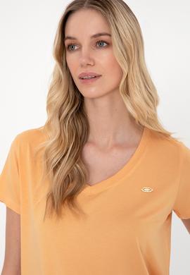 Kadın Turuncu V Yaka Basic Tişört - 50300829073