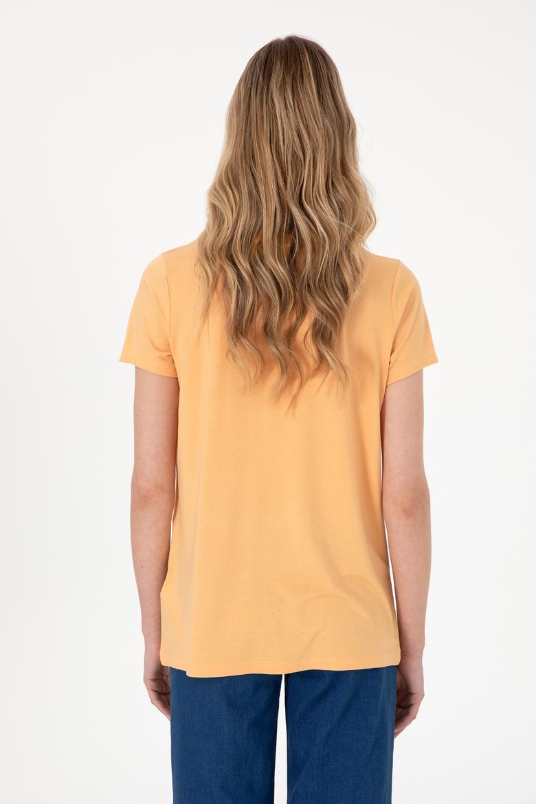 Kadın Turuncu V Yaka Basic Tişört - 50300829073
